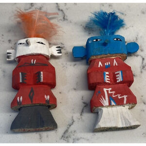 Vintage 90's Native American Hopi Kachina Dolls Set Hand Made Artisan Signed N.M